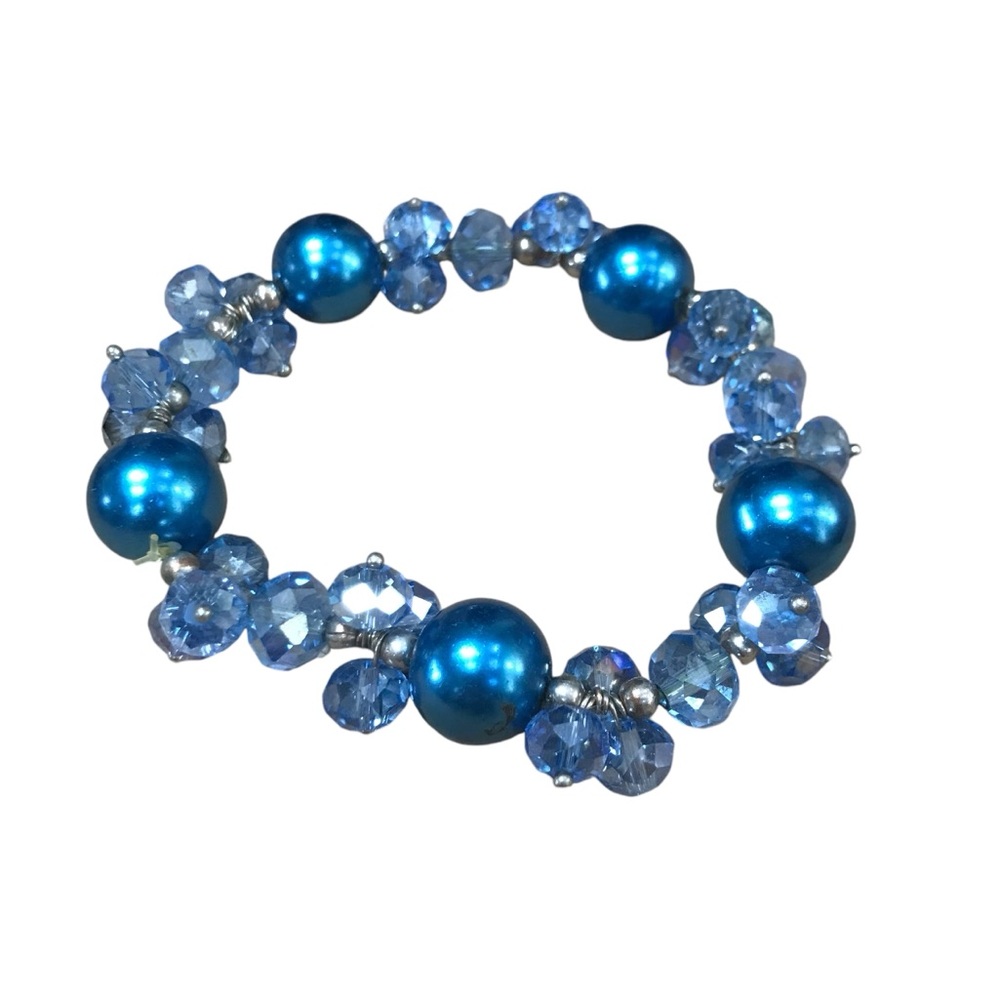Iridescent Blue Beaded Crystal Bracelet Elastic vintage Style